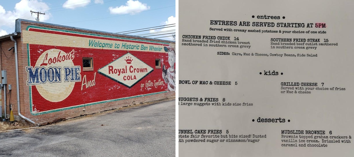 Moore's Store, Texas Menu